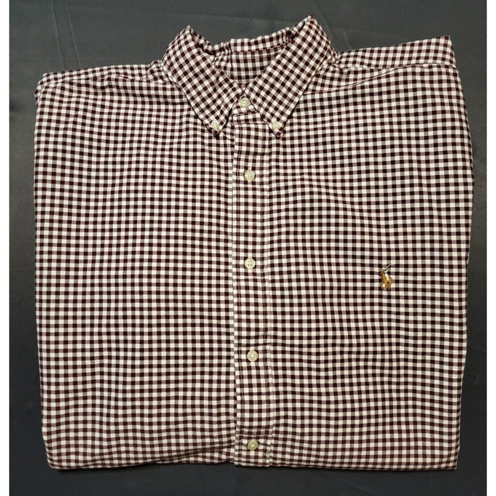 Polo Ralph Lauren Check Burgundy Gingham Button Down Shirt Mens 2XLT 100% Cotton